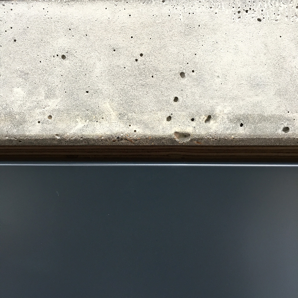 Conscious Forms - homerton london small concrete island worktop edge and drawer detail