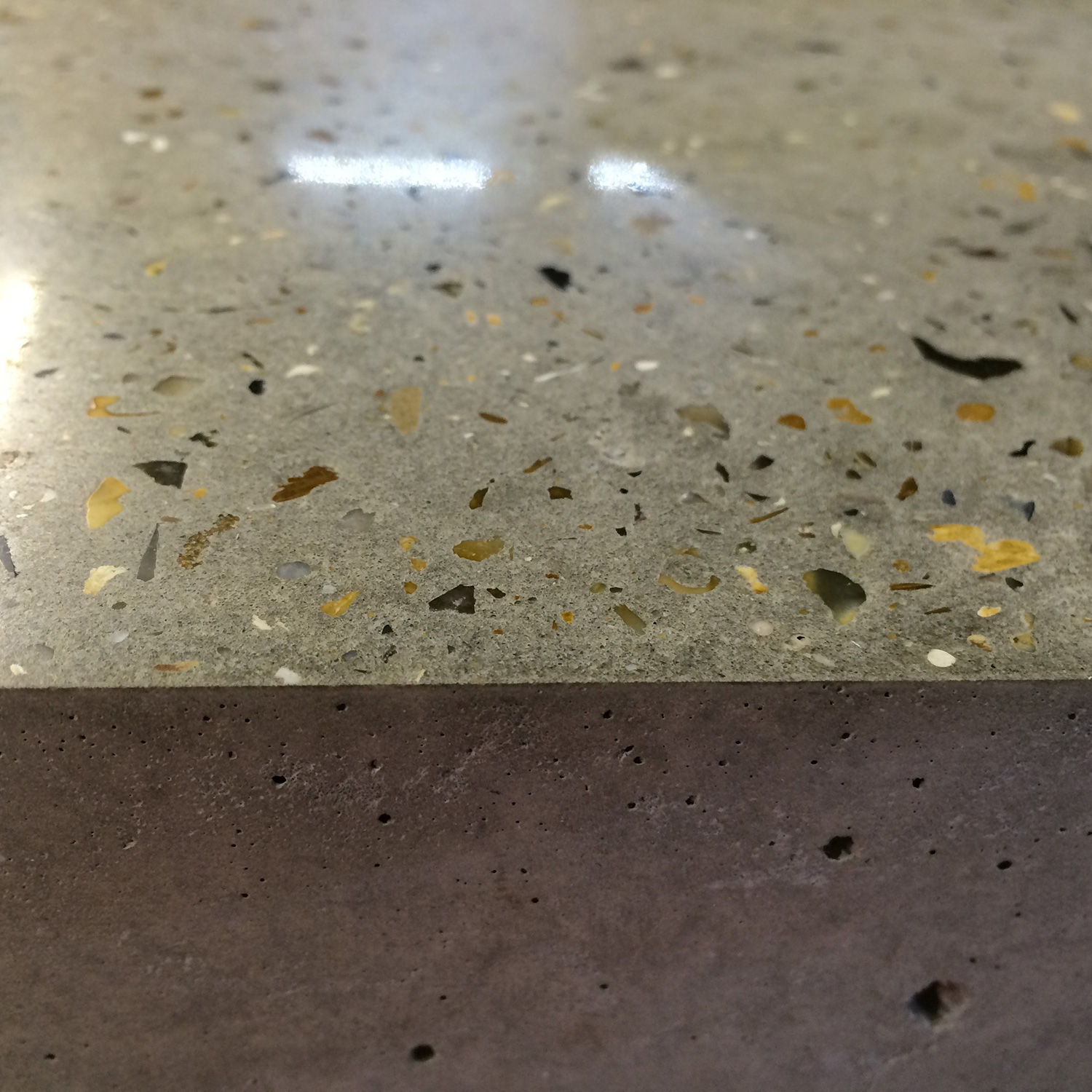 Conscious Forms - polished concrete worktop samples semi ground exposed aggregate